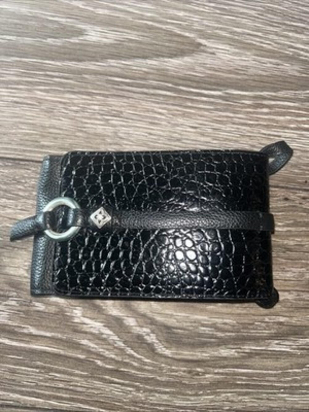 BRIGHTON Toledo Black Embossed Croc Leather Phone Organizer Crossbody Bag
